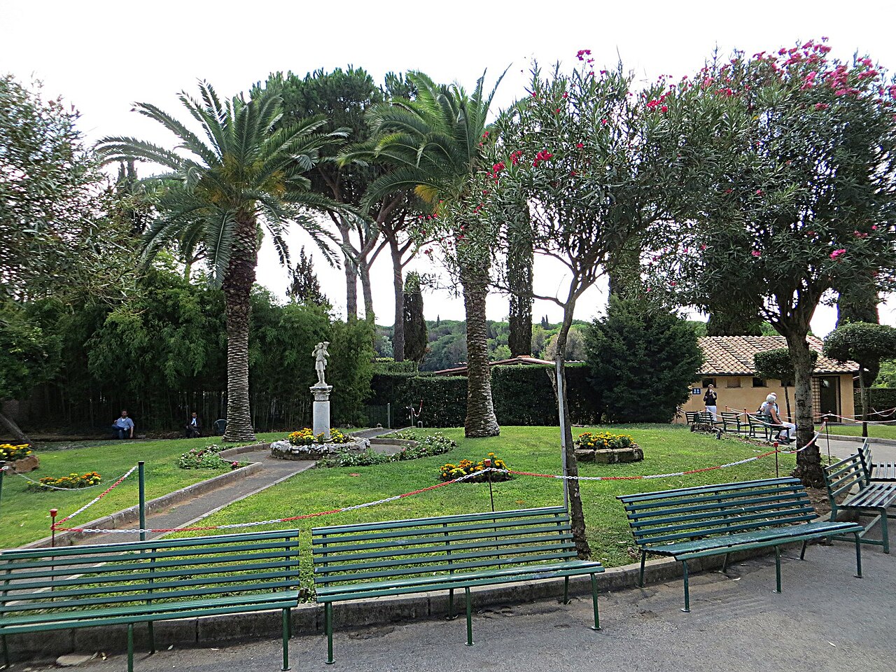 The green enclosure and low buildings above the catacomb of Callistus on the Appian Way.