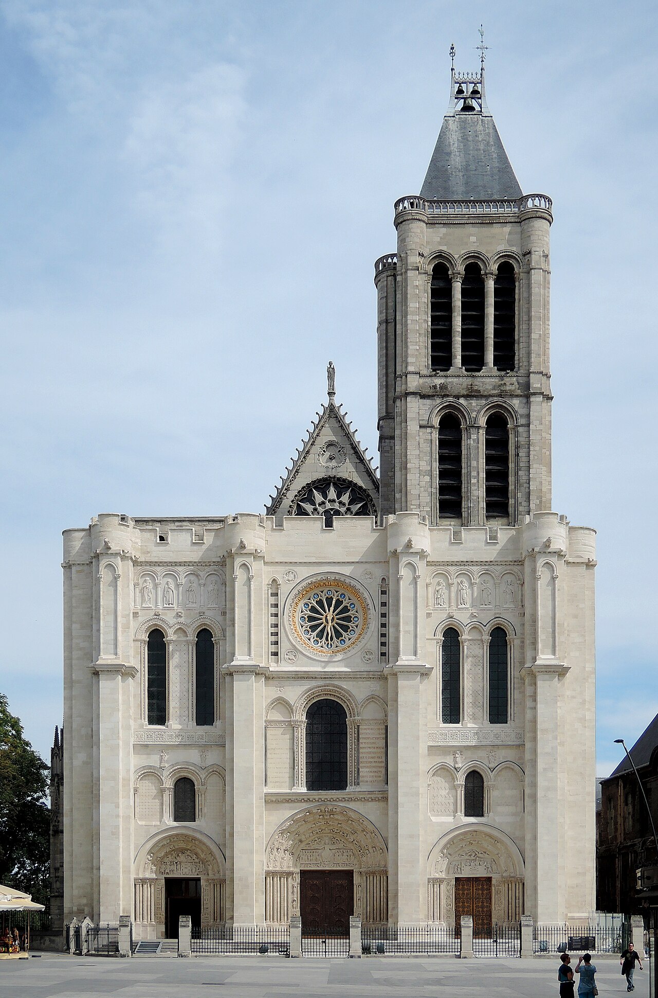 West facade of the Basilica Cathedral of Saint-Denis after restoration.