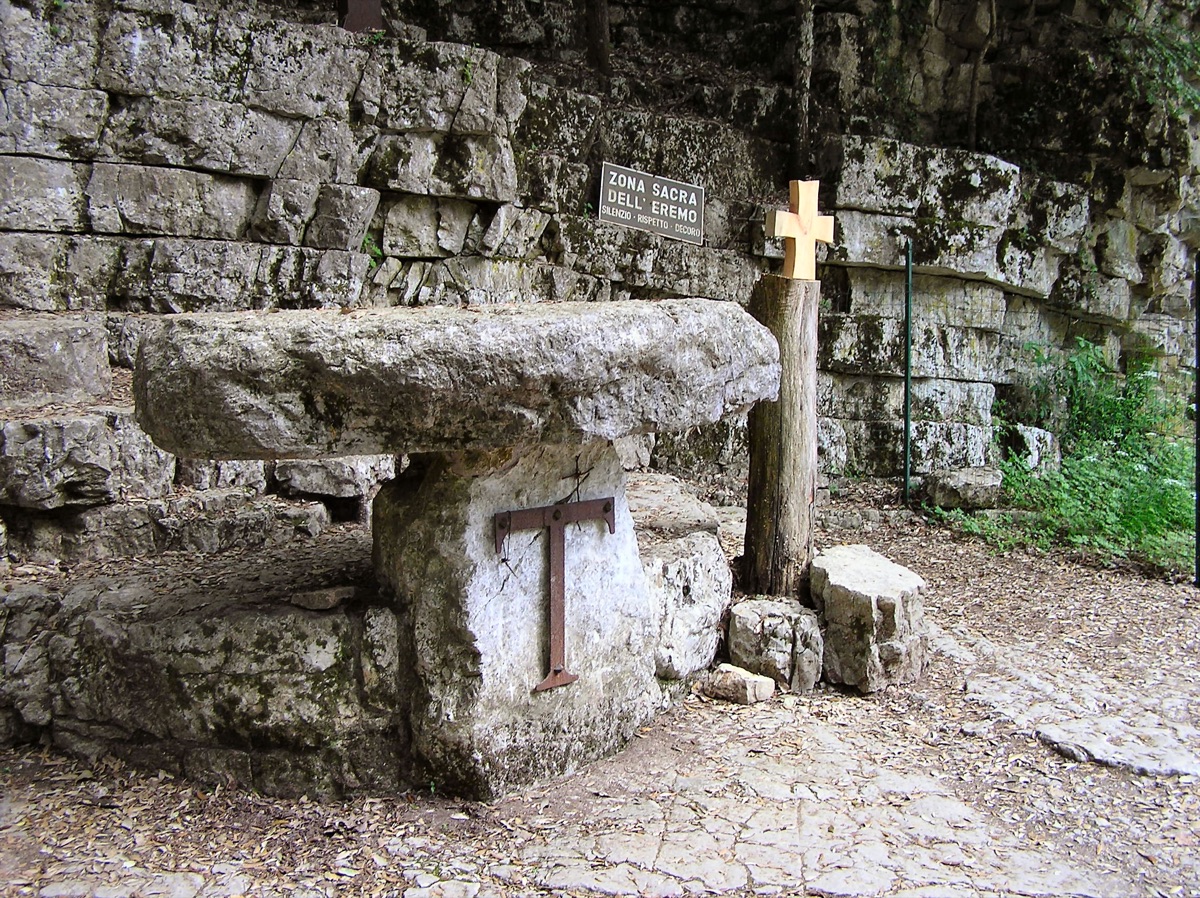 Small chapel buildings at Eremo delle Carceri in the wooded hermitage above Assisi.