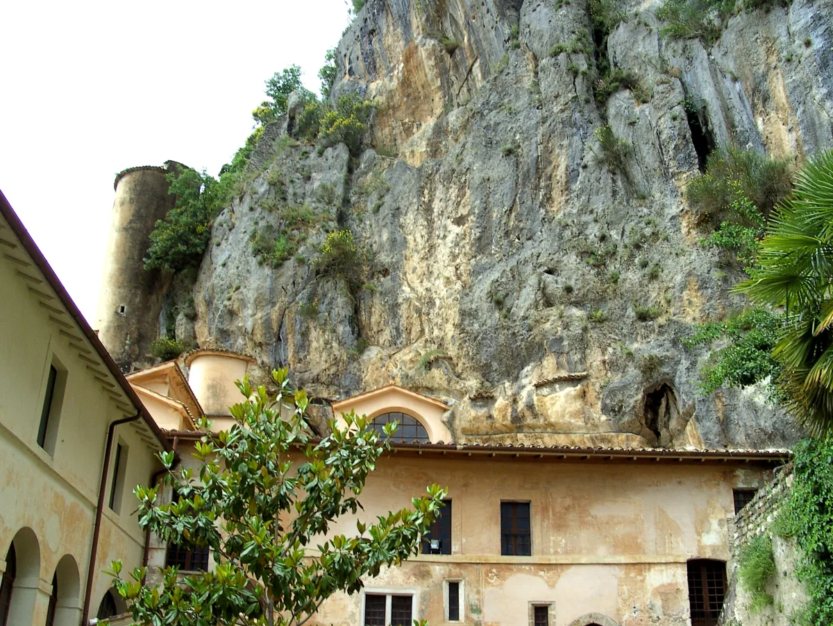 Sacro Speco monastery built into the cliff at Subiaco.