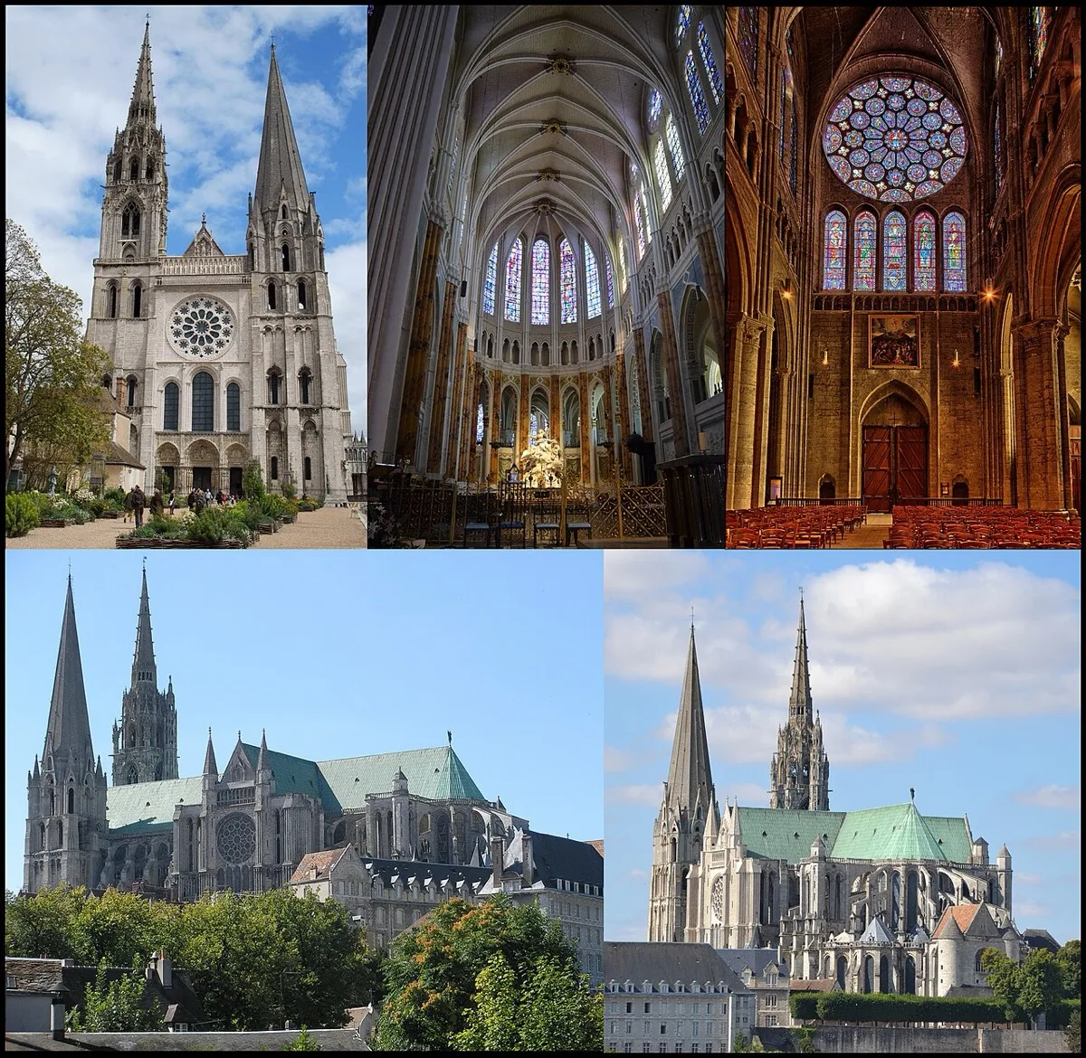 The west front and spires of Chartres Cathedral.