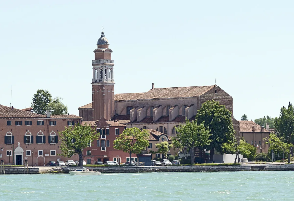 The church of San Nicolò al Lido seen across the water at the entrance to the Venetian lagoon.