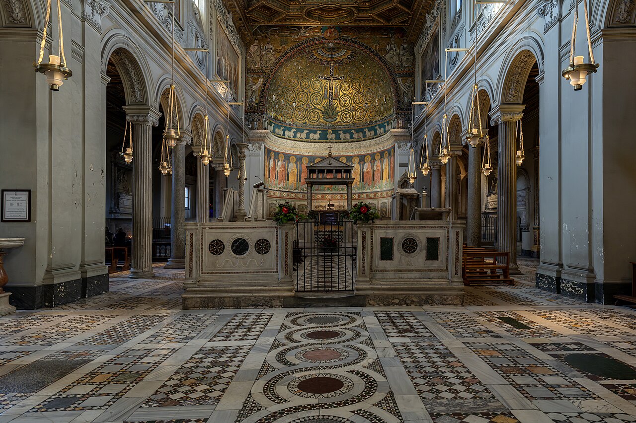 The nave and apse mosaic of the Basilica di San Clemente in Rome.