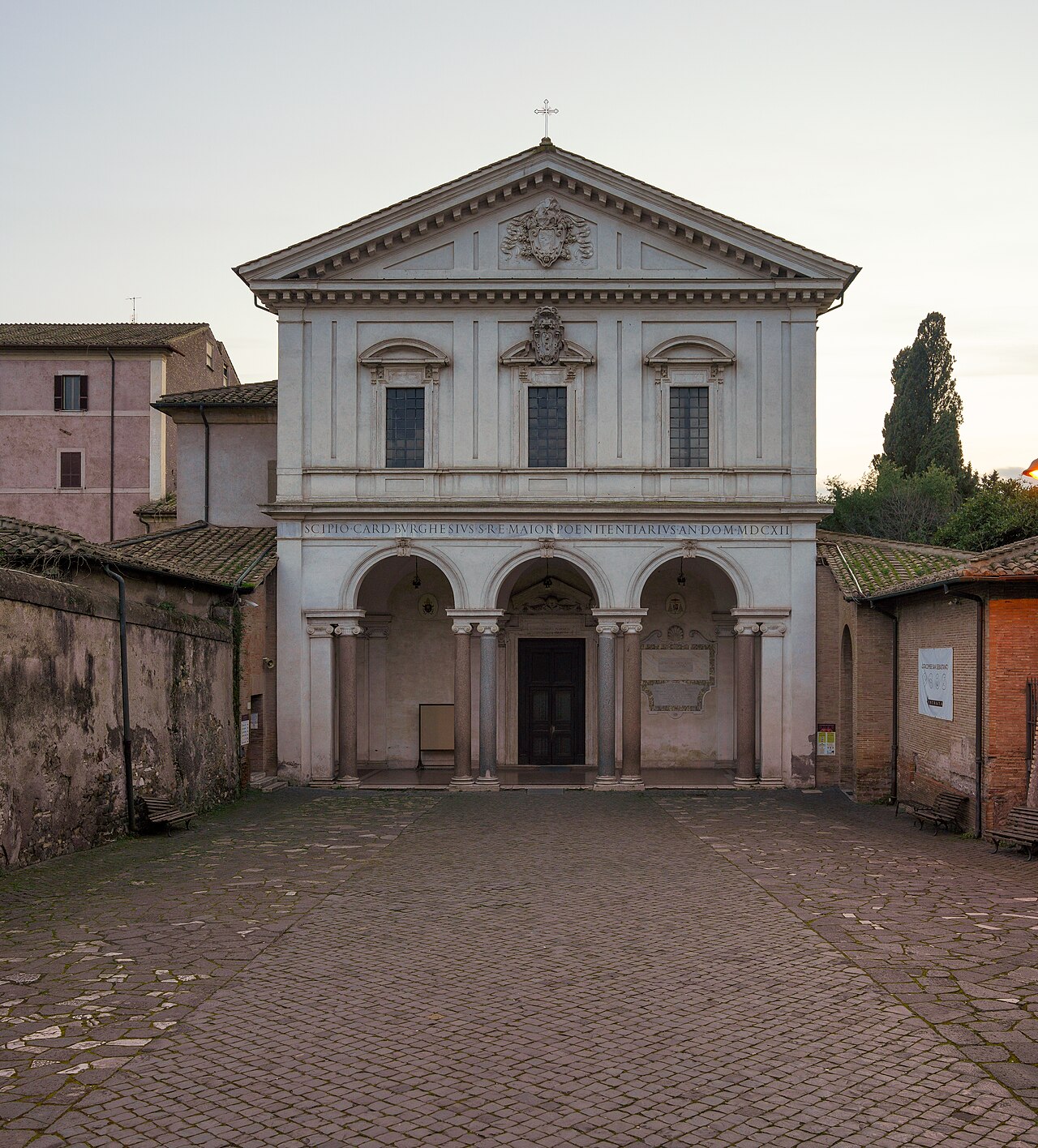 The facade and forecourt of San Sebastiano fuori le Mura on the Via Appia, the third station of the Seven Churches.