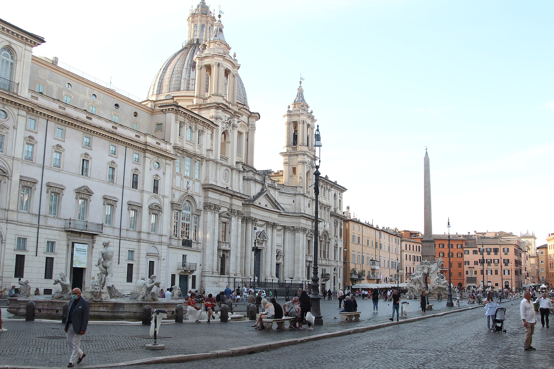 The concave Baroque facade and dome of Sant'Agnese in Agone on Piazza Navona, Rome