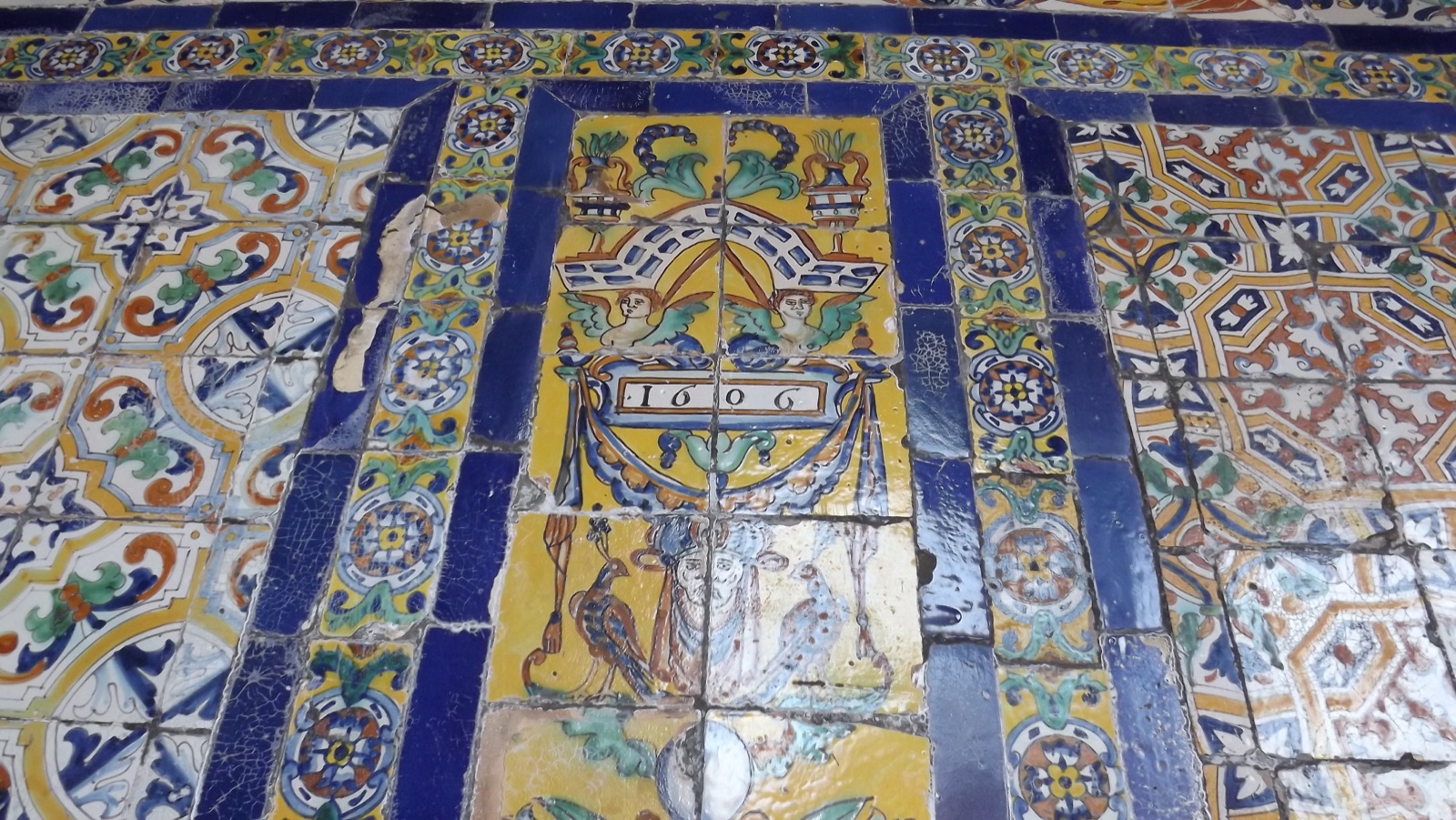 Seventeenth-century glazed Sevillian tiles lining the cloister of Santo Domingo in Lima.