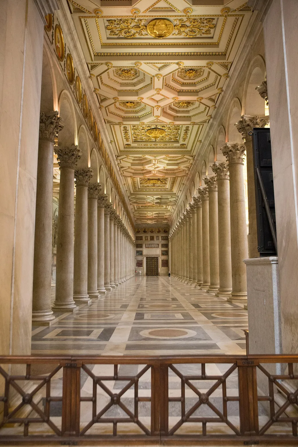 Nave of the Basilica of St. Paul Outside the Walls with the Series Pontificum papal portraits