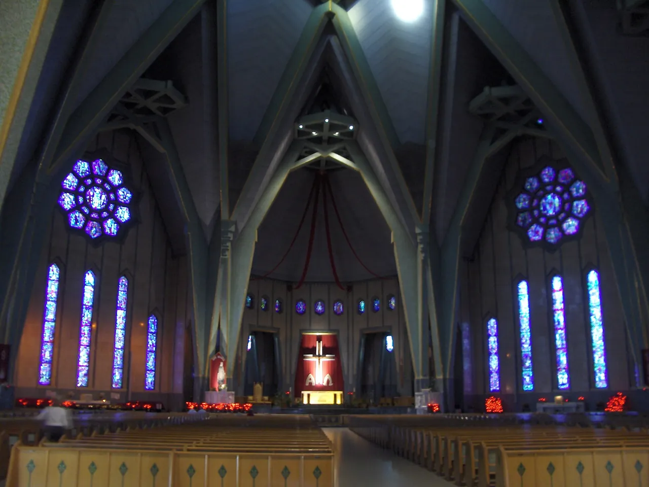 The sanctuary and nave of the modern Basilica of Our Lady of the Cape.