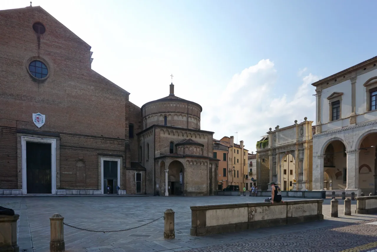Padua Cathedral and its medieval Baptistery beside the Valaresso Arch.