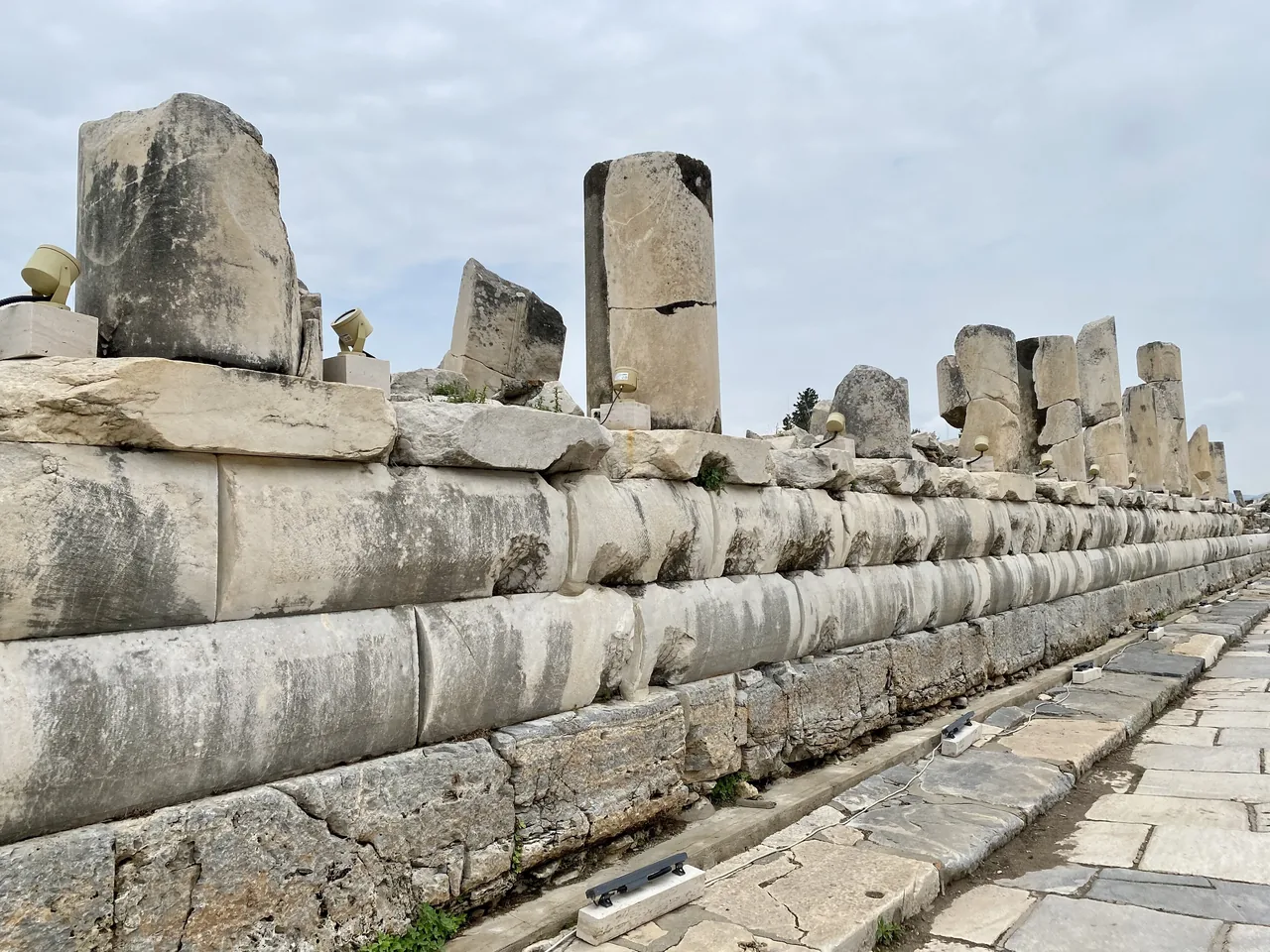 Stone paving and standing columns along Arcadian Street at Ephesus.