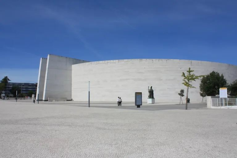 The low stone front of the Basilica of the Most Holy Trinity at the Sanctuary of Fatima.