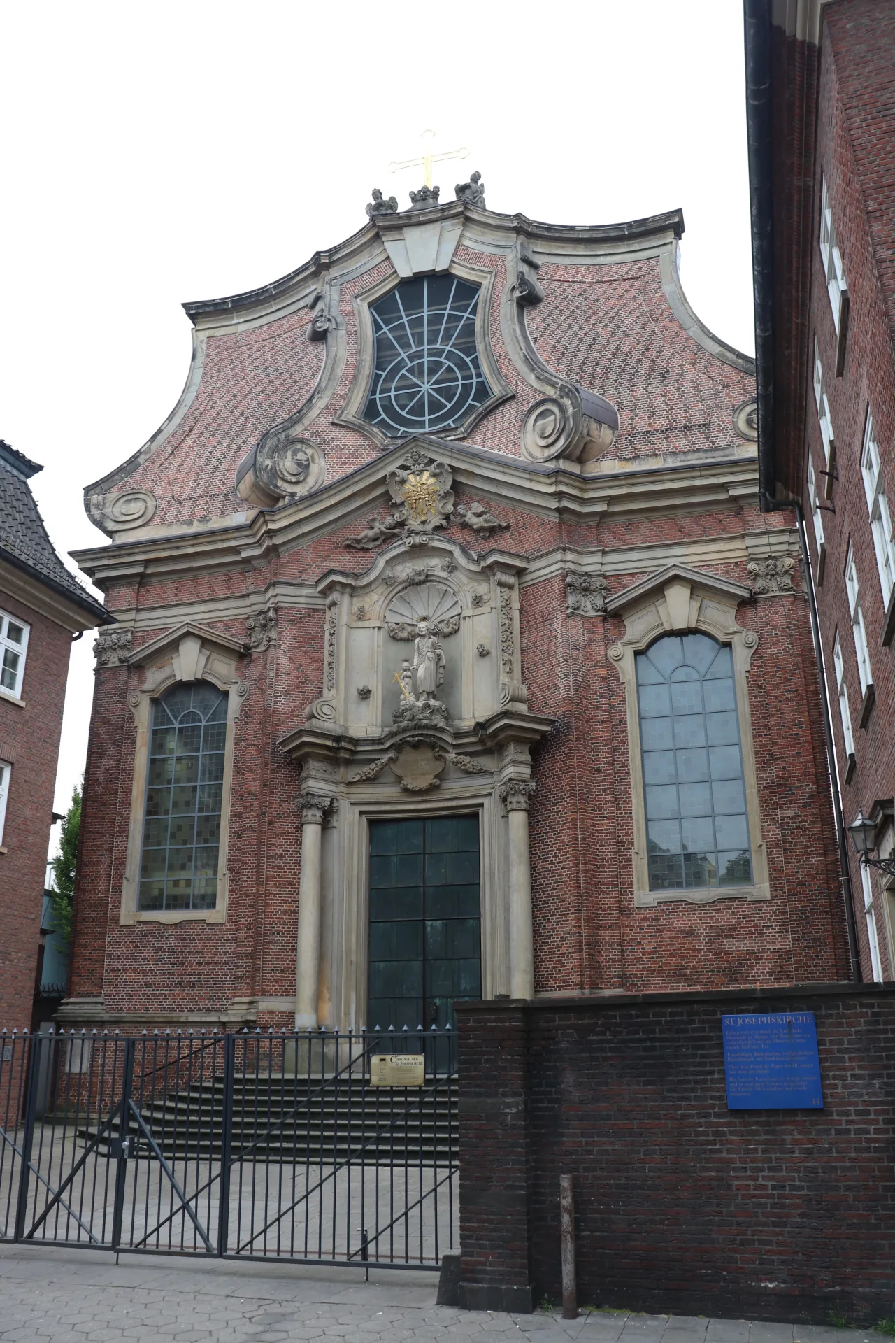 Baroque brick facade and entrance of St. Joseph on Große Freiheit in Hamburg-Altona.