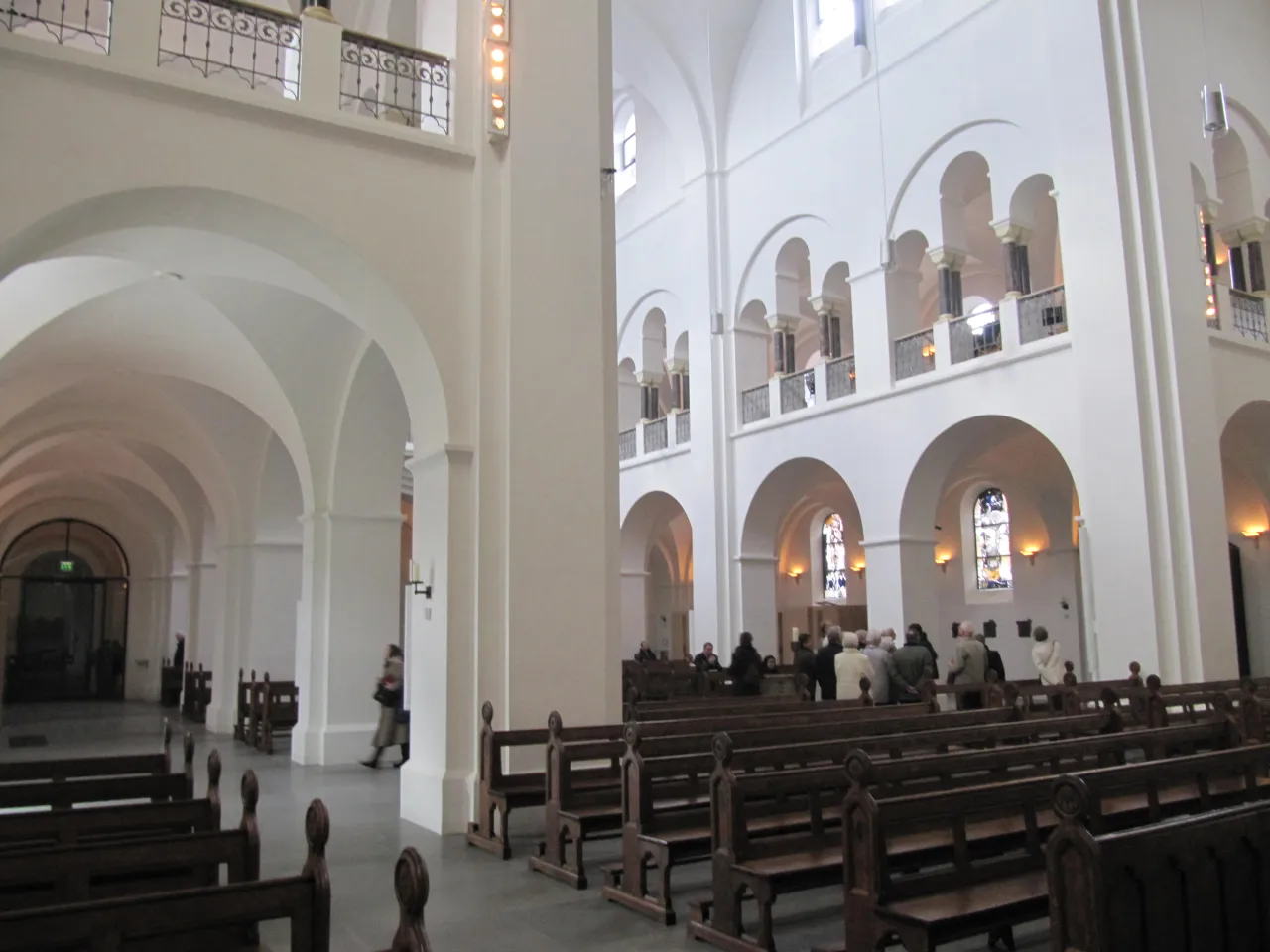 Pews and pale arches inside St. Marien-Dom in Hamburg-St. Georg.