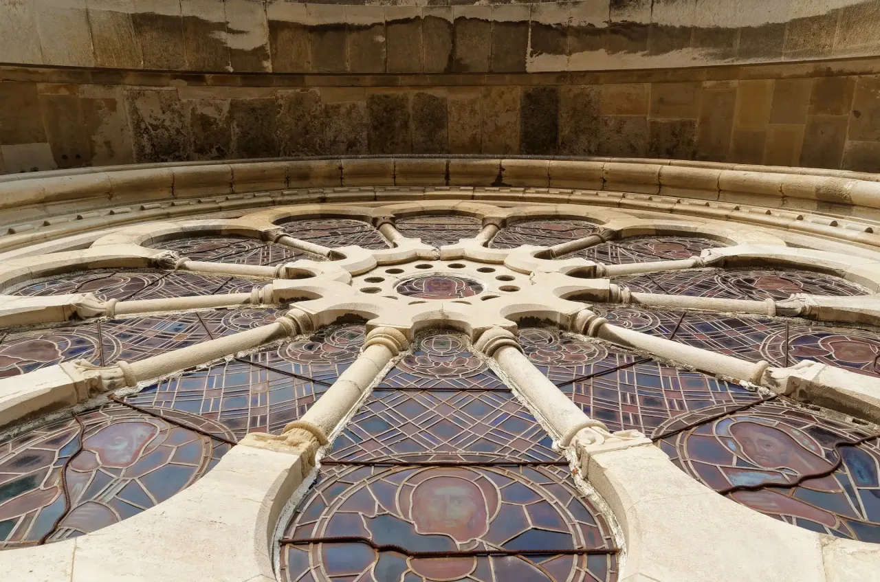 The rose window of Lisbon Cathedral, the church whose font is traditionally venerated as the place of Anthony's baptism.