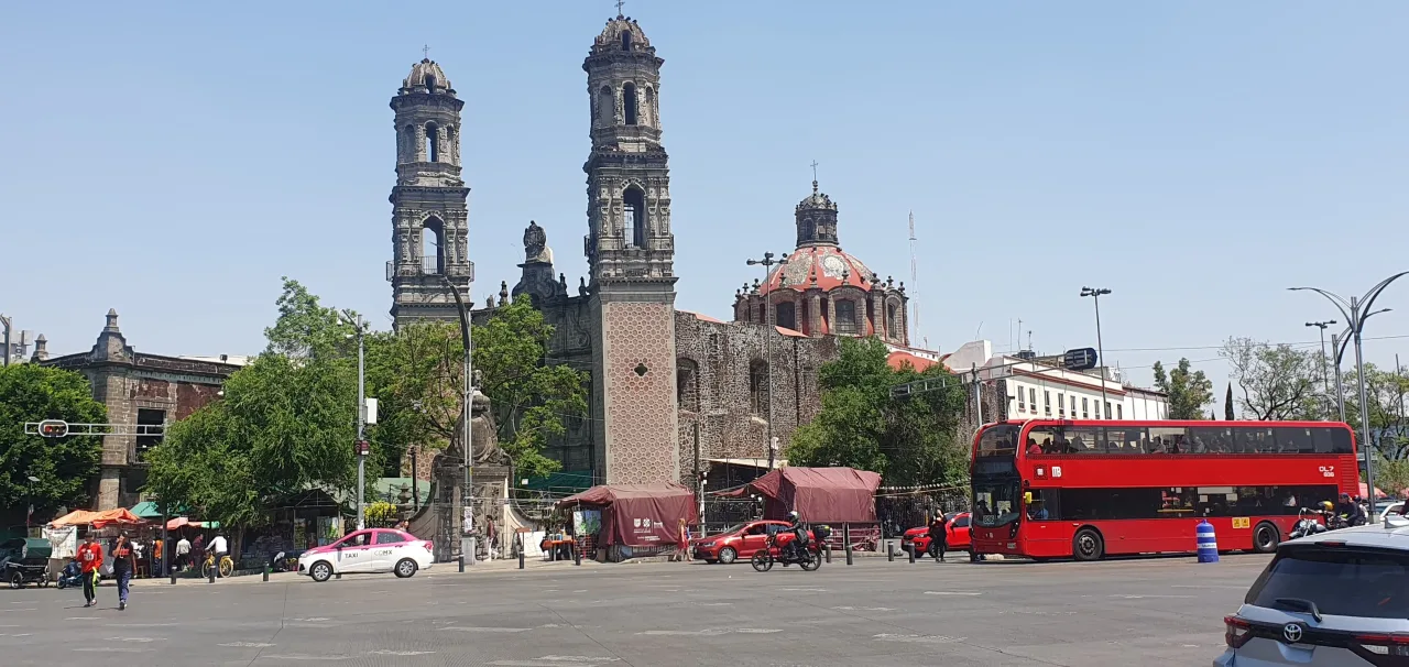 The stone facade of the Templo de San Hipólito in Mexico City, center of the Saint Jude devotion.