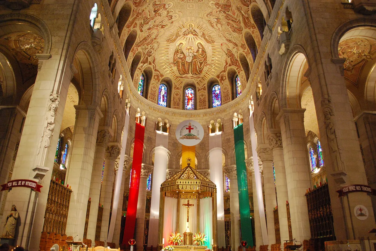 The sanctuary and altar inside the Basilica of Sainte-Anne-de-Beaupré.