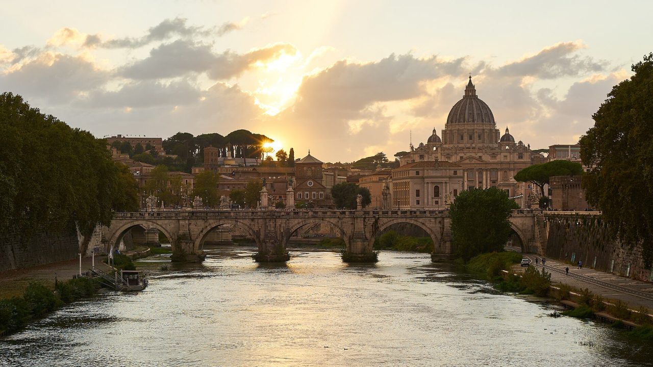 St. Peter's Basilica and the Tiber at sunset in Rome