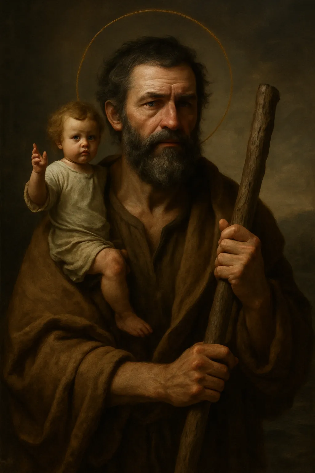 Saint Christopher carrying the Christ Child across a river.