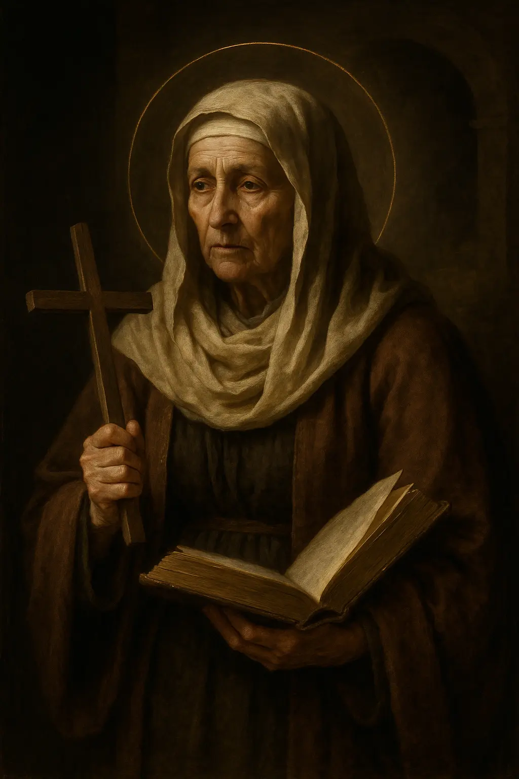 Saint Elizabeth, mother of John the Baptist, in a veil and mantle.