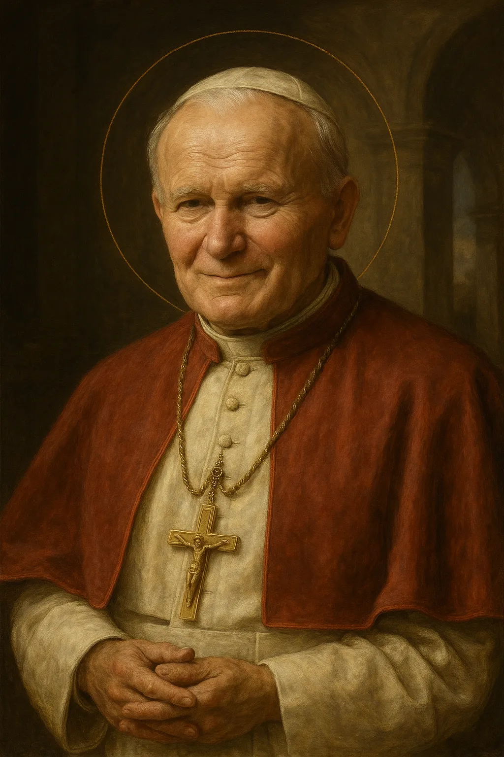 Saint John Paul II, Pope and evangelist, hands joined in prayer