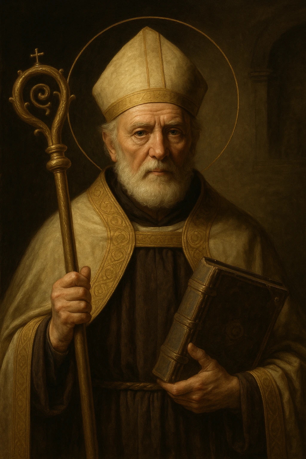Saint Nicholas of Myra in bishop's vesture, holding a Gospel book.