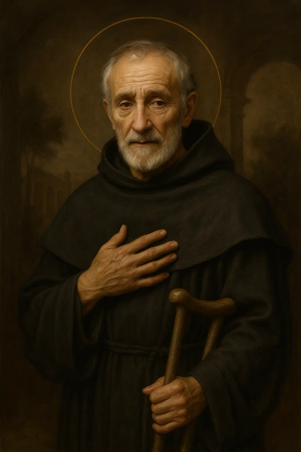 Saint Peregrine Laziosi in the black Servite habit.